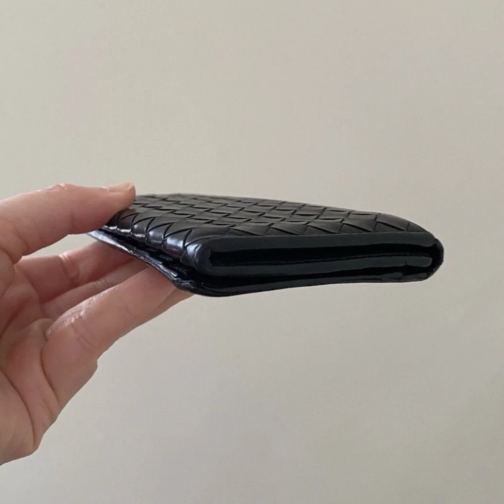 $990 Bottega Veneta Nappa Black Leather Intrecciato Flap Bifold Long Wallet